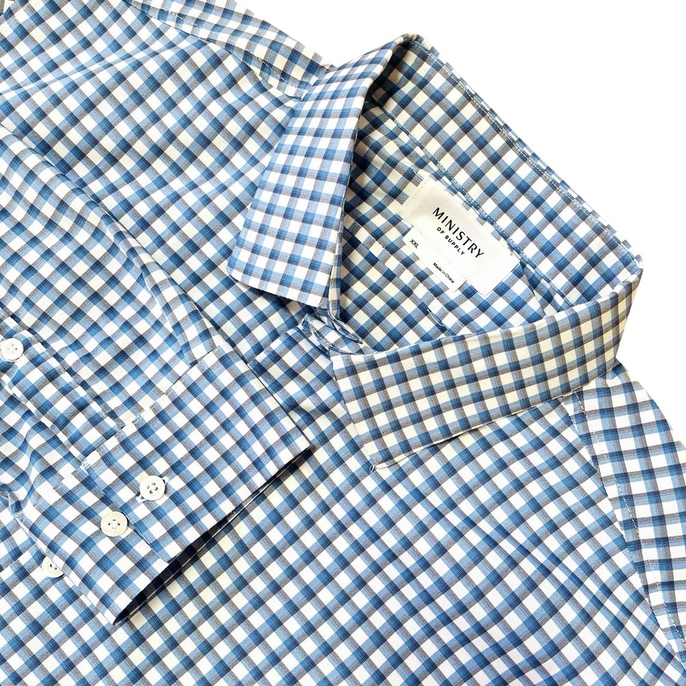 Ministry of Supply Performance Button Up Mens XXL Blue Check Long Sleeve Shirt
